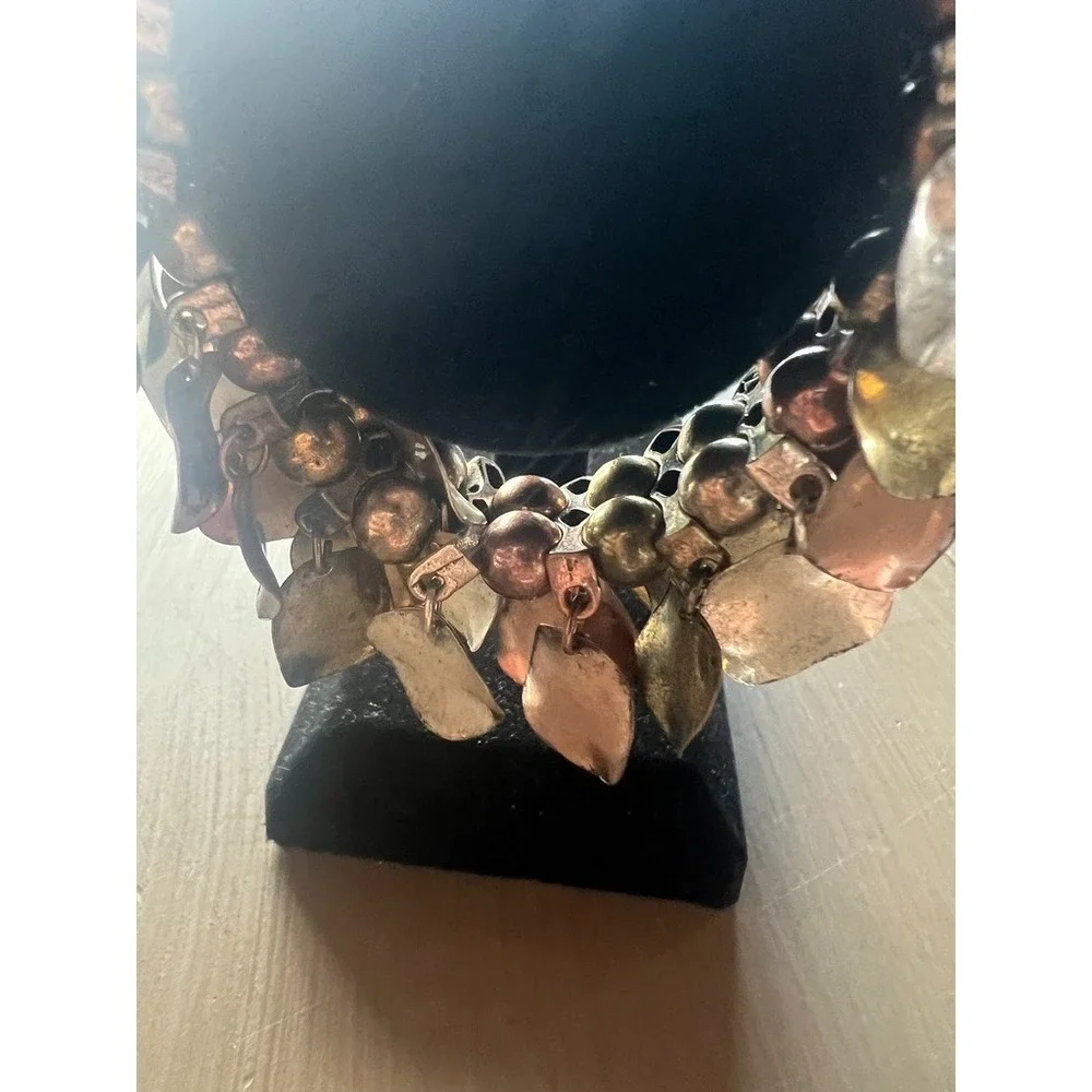 Mixed Metal Artisan Bracelet Copper Brass Silver Chunky Statement‎ Boho Organic